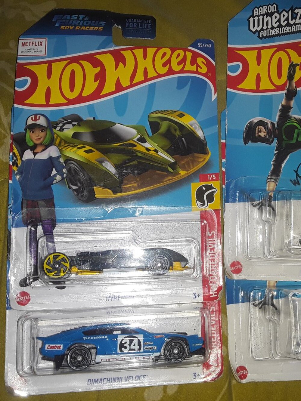 4 PC HOT WHEELS HW DAREDEVILS 2 WHEELI CHAIR, HYPERFIN N DIMANCHINNI VELOCE CARS